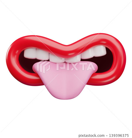 Joke mouth expression, vector cartoon 3D comic funny tease character with stick out tongue mouth, red lips and teeth Joke mouth expression, vector cartoon 3D comic funny tease character with stick out tongue mouth, red lips and teeth 139396375