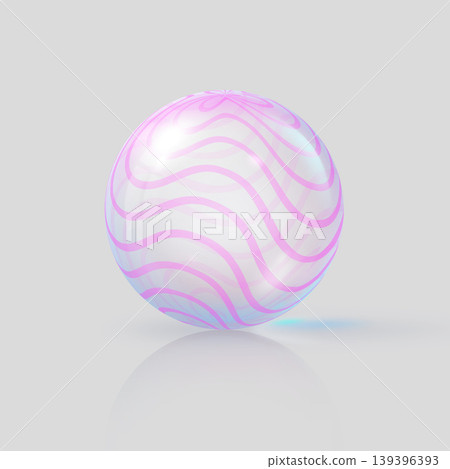 Realistic 3D vector glass ball with pink striped pattern and glares, volume transparent crystal sphere with reflection Realistic 3D vector glass ball with pink striped pattern and glares, volume transparent crystal sphere with reflection 139396393