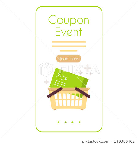 Coupon event with shopping basket on smartphone screen promotion sale app, 30 percent off voucher discount special offer Coupon event with shopping basket on smartphone screen promotion sale app, 30 percent off voucher discount special offer 139396402