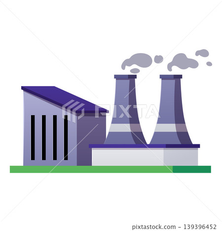 Factory buildings, vector flat power or energy plant construction, industrial manufacturing complex with smoke chimneys Factory buildings, vector flat power or energy plant construction, industrial manufacturing complex with smoke chimneys 139396452