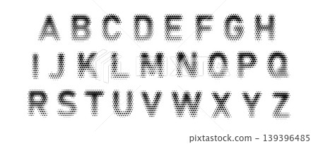 Vector halftone alphabet in a grunge style, made of black and gray dots. Vector halftone alphabet in a grunge style, made of black and gray dots. 139396485