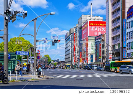 Streetscape near Ueno 4-chome intersection - office buildings Streetscape near Ueno 4-chome intersection - office buildings 139396532