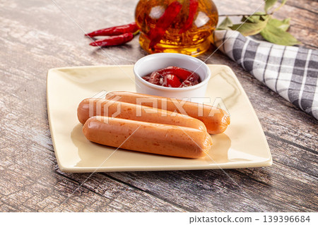 Boiled sausages with ketchup Boiled sausages with ketchup 139396684