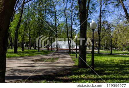 Fountain on a summer day in the city park Fountain on a summer day in the city park 139396977