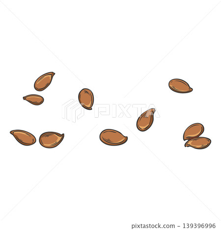 Hand-drawn watercolor sketch of scattered flax seeds. Hand-drawn watercolor sketch of scattered flax seeds. 139396996