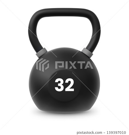 Kettlebell 32 kilograms realistic 3D vector icon, gym strength training, sport equipment for weight lifting exercise Kettlebell 32 kilograms realistic 3D vector icon, gym strength training, sport equipment for weight lifting exercise 139397010