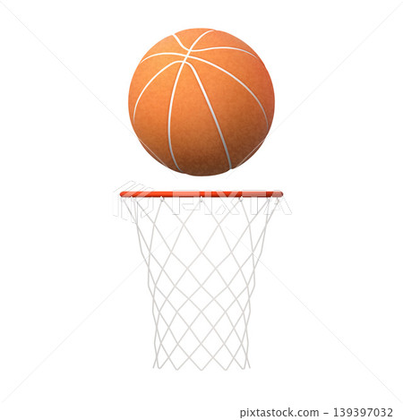 Basketball ball above the basketball ring realistic 3D vector illustration, professional sports equipment for team game 139397032
