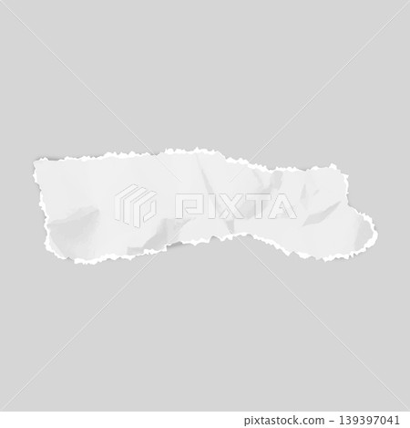 White crumpled torn paper strip, vector realistic torn sheet cardboard fragment, wrinkled page scrap with ripped edges White crumpled torn paper strip, vector realistic torn sheet cardboard fragment, wrinkled page scrap with ripped edges 139397041