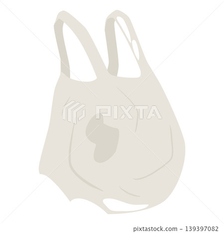 Old tote bag flat vector icon, used ragged white fabric shopping bag, torn canvas hanging shopper bag with handles Old tote bag flat vector icon, used ragged white fabric shopping bag, torn canvas hanging shopper bag with handles 139397082