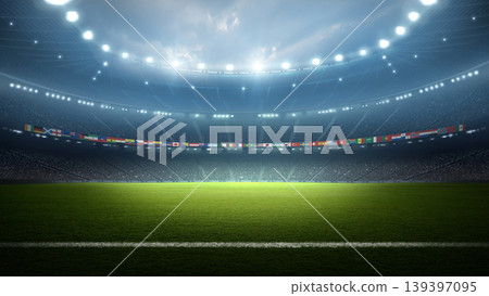 Stadium with National Flags at night. Stadium with National Flags at night. 139397095