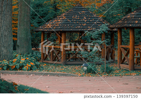 gazebo park square autumn atmospheric landmark country side September moody place 139397150