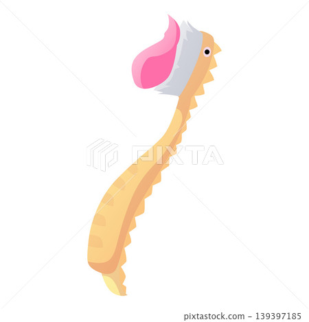 Baby toothbrush, dental tool for kids oral hygiene, vector flat nylon bristles and yellow dragon animal plastic handle 139397185