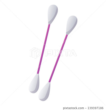Cotton swabs with pink rod, vector flat hygiene or cosmetology product, two ear sticks cotton buds, baby bath accessory 139397186
