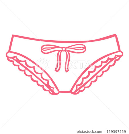 Lovely girly panties with laces trim and bow pink line art, vector doodle undies, panties underwear, lingerie apparel 139397239