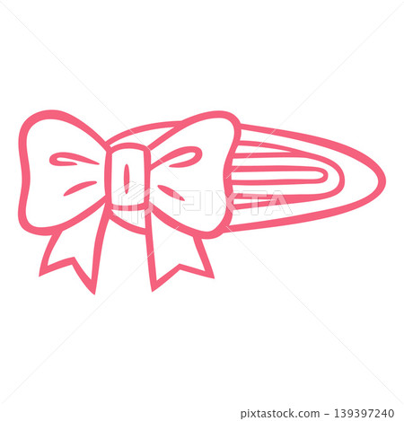Hairpin pink line art vector icon, doodle hairclip hair accessory, hairgrip or barrette item, girlish fashion hairstyle 139397240