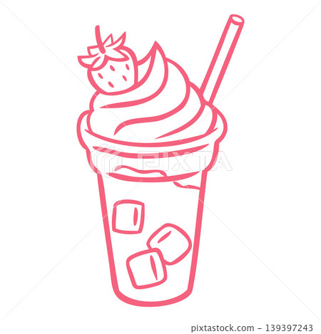 Smoothie with strawberry pink line art vector icon, doodle fruit berries milkshake cocktail with whipped cream, straw Smoothie with strawberry pink line art vector icon, doodle fruit berries milkshake cocktail with whipped cream, straw 139397243