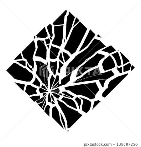 Shattered glass or fractured rhombus shape, broken black and white background with fragments and cracks, burst effect Shattered glass or fractured rhombus shape, broken black and white background with fragments and cracks, burst effect 139397250