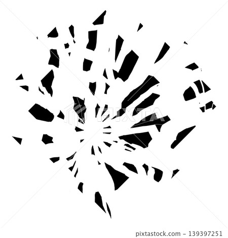 Shattered glass or fractured pattern with scattered sharp fragments, vector broken black and white background, splinters 139397251