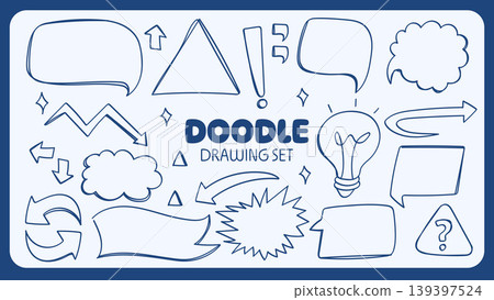 Blue Doodle Line Art Hand Drawn Speech Bubbles and Arrows Illustration Blue Doodle Line Art Hand Drawn Speech Bubbles and Arrows Illustration 139397524