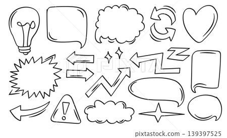 Doodle Line Hand Drawn Speech Bubbles and Arrows Vector Collection Doodle Line Hand Drawn Speech Bubbles and Arrows Vector Collection 139397525