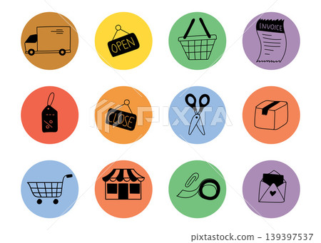 E-commerce Flat Icon Doodle Elements Set. Vector Illustration E-commerce Flat Icon Doodle Elements Set. Vector Illustration 139397537