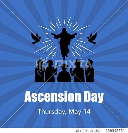 Ascension Day Greeting Isolated on Blue Sunburst Background.Vector Illustration Ascension Day Greeting Isolated on Blue Sunburst Background.Vector Illustration 139397551