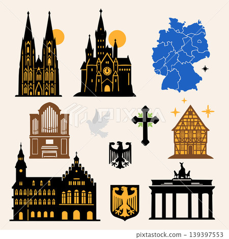 German Landmark Elements Buildings Set German Map.Vector Illustration German Landmark Elements Buildings Set German Map.Vector Illustration 139397553