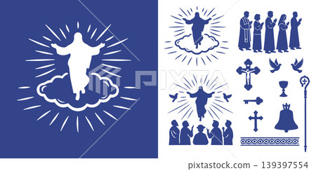 Jesus Christ Christianity Blue Silhouette Elements. Vector Illustration Jesus Christ Christianity Blue Silhouette Elements. Vector Illustration 139397554