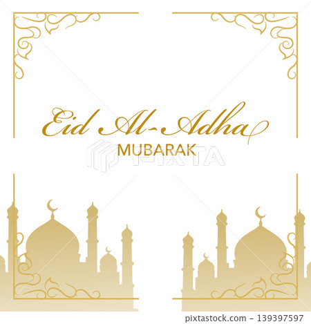 Eid Al-Adha Mubarak Gold Silhouette Mosque Greeting.Vector Illustration Eid Al-Adha Mubarak Gold Silhouette Mosque Greeting.Vector Illustration 139397597