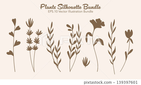 Brown Silhouette Nature Floral Collection for Wedding Invitations.Vector illustration 139397601