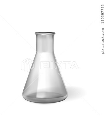 Empty, open, glass Erlenmeyer flask, realistic icon. 139397753