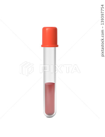 A realistic vacuum tube with a red cap and a half-filled blood sample. 139397754