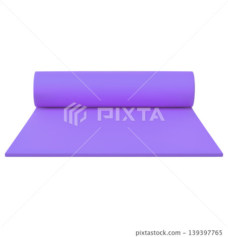 Realistic icon of an unrolled purple fitness mat for training and relaxation. Realistic icon of an unrolled purple fitness mat for training and relaxation. 139397765