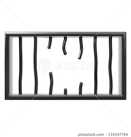 A prison window with bent metal bars and a broken center. A prison window with bent metal bars and a broken center. 139397784