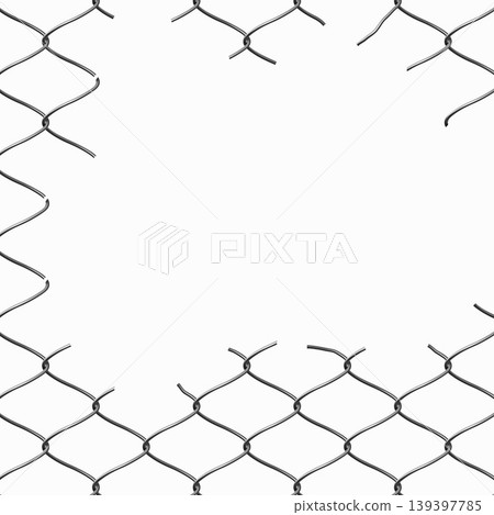 Broken wire net fence vector realistic illustration, steel chain link fence lattice with torn metal, destroyed wire grid 139397785