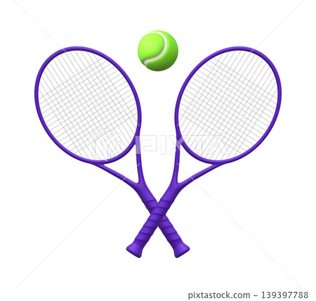 A realistic green tennis ball with crossed purple rackets. A realistic green tennis ball with crossed purple rackets. 139397788