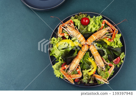 Seafood Salad with Langoustines and Fresh Lettuce Seafood Salad with Langoustines and Fresh Lettuce 139397948