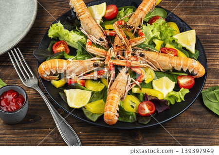 Fresh Langoustine Salad with Mixed Greens Fresh Langoustine Salad with Mixed Greens 139397949