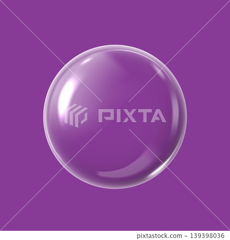 Realistic transparent 3D sphere with highlights on a purple background. Realistic transparent 3D sphere with highlights on a purple background. 139398036