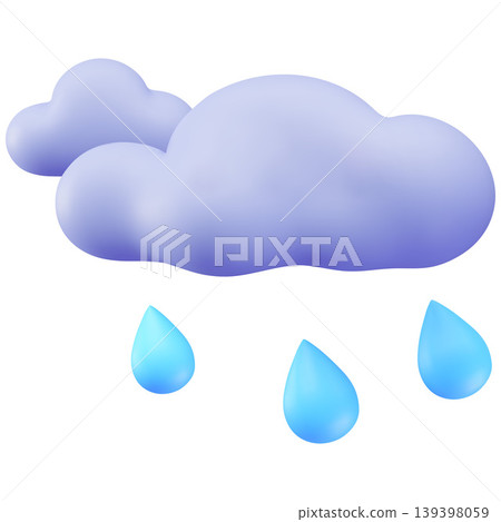 Cloud and rain sign 3D plastic style, vector cartoon cloudy rainy weather forecast symbol, realistic volume meteorology 139398059