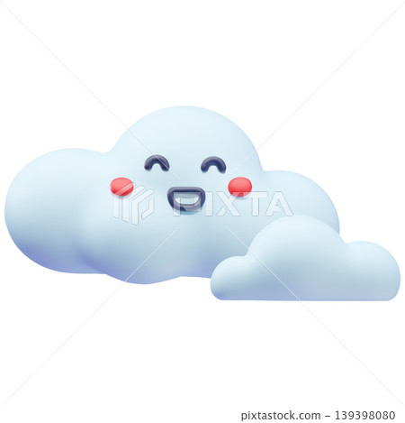 Smiling cloud 3D plastic style, vector cartoon cloudy weather forecast symbol, realistic volume meteorology character Smiling cloud 3D plastic style, vector cartoon cloudy weather forecast symbol, realistic volume meteorology character 139398080