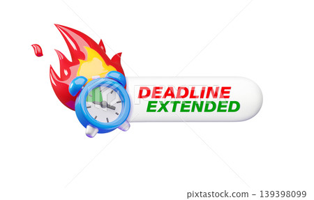 Burning alarm clock with Deadline extended lettering 3d cartoon plastic style vector icon, time management concept Burning alarm clock with Deadline extended lettering 3d cartoon plastic style vector icon, time management concept 139398099