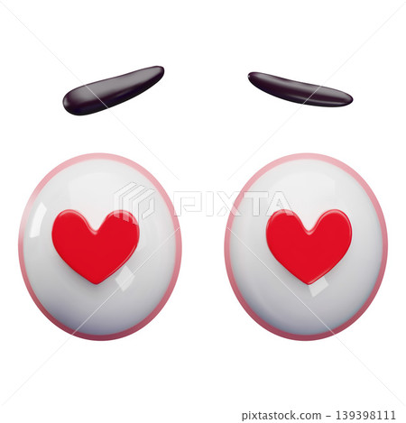 3D eye icon with red hearts for pupils and eyebrows. 3D eye icon with red hearts for pupils and eyebrows. 139398111