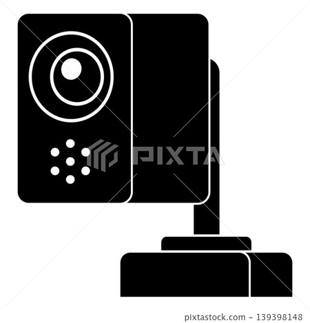 Black silhouette of a CCTV camera on a stand, icon. 139398148