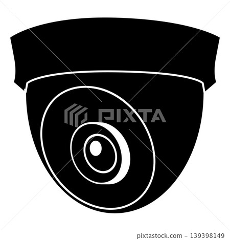 A black and white icon of a dome CCTV camera with a lens. A black and white icon of a dome CCTV camera with a lens. 139398149