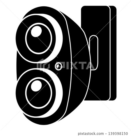 Vector black icon of a dual-lens CCTV camera on a wall bracket. Vector black icon of a dual-lens CCTV camera on a wall bracket. 139398150