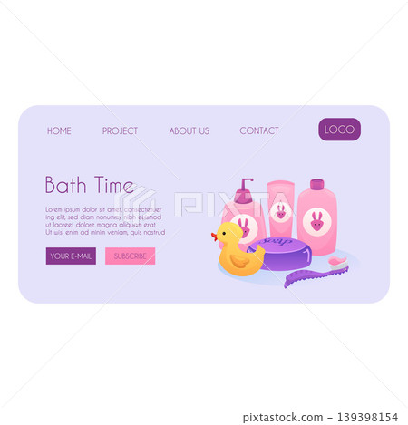 Kids cosmetics products for health care and hygiene procedures, vector flat landing page design Baby newborns bath time Kids cosmetics products for health care and hygiene procedures, vector flat landing page design Baby newborns bath time 139398154