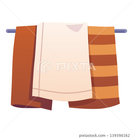 Towels on a wall rack flat vector icon, cartoon hand towel, hygiene clean bath cotton textile for shower or kitchen 139398162