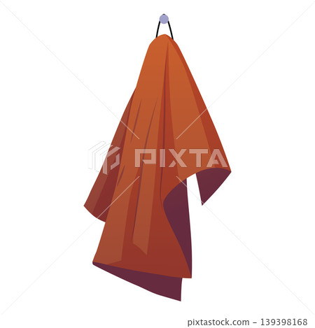 Brown towel on a hanger flat vector icon, cartoon hand towel, clean bath cotton textile for bathroom hygiene procedures Brown towel on a hanger flat vector icon, cartoon hand towel, clean bath cotton textile for bathroom hygiene procedures 139398168