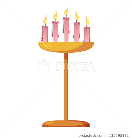 A golden candelabra with five pink burning candles. A golden candelabra with five pink burning candles. 139398181